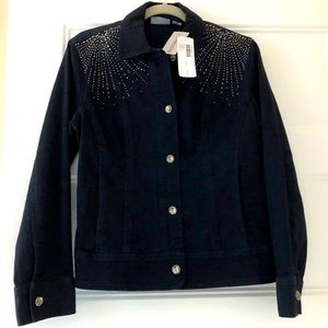 Chico’s Platinum Black Rhinestone Denim Jacket